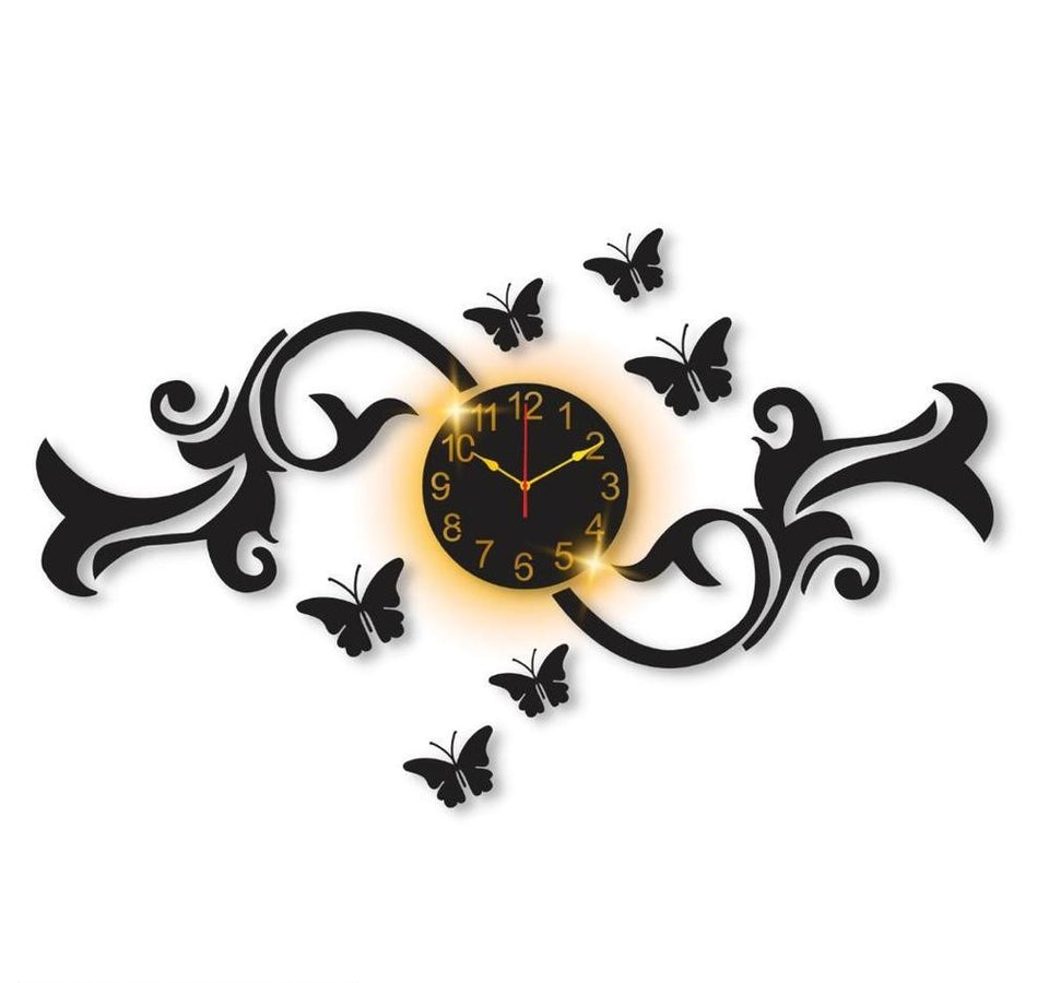 Butterfly Design Laminated Wall Clock With Backlight